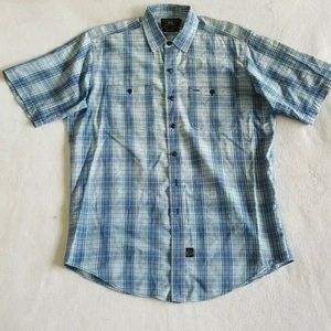 Ralph Lauren RRL men shirt. Short sleeve. Blue plaid.  Size L